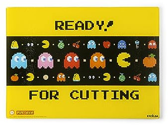 Excelsa Pacman Planche à découper pour cuisine, verre incassable, 25 x 35 cm