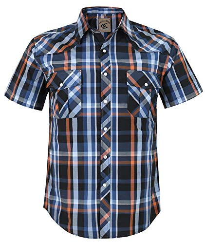 COEVALS CLUB Camisas de manga corta para hombre, estilo casual, con botones, ajuste regular, vaquero, perlas, a presión, dos bolsillos, para el trabajo, camisas con botones
