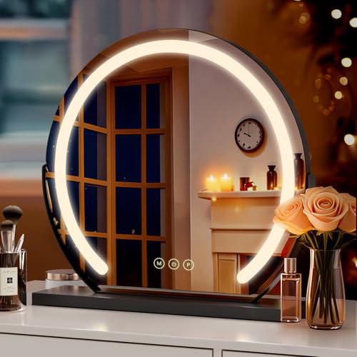 S'AFIELINA Schminkspiegel mit Beleuchtung 60cm Hollywood Spiegel Dimmbar 3 Farbtemperatur Touch-Steuerung LED Kosmetikspiegel 360° Drehbar Makeup Spiegel mit Beleuchtung-Schwarz