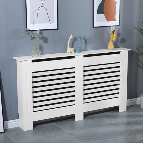Radiator Cover Modern MDF Wood White Horizontal Slat Living Room Bedroom Hallway Cabinet (LARGE)