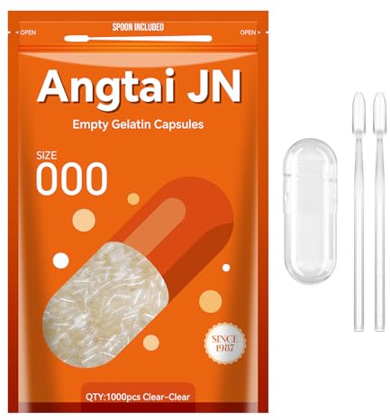 AngtaiJN Capsules de Gélatine Vides Taille 000(1000 Unités)-Capsule Gelatine Transparente à Remplir avec 2 Micro Cuillère de Laboratoire, Gélule Vide Compatible avec le Remplisseur de Capsules de 000