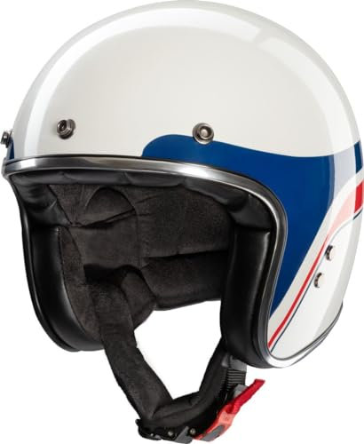 Redbike Jethelm RB-803 Silverstone weiß metallic blau rot Fiberglas ECE 22.06 inklusive Helmschirm, S 55/56
