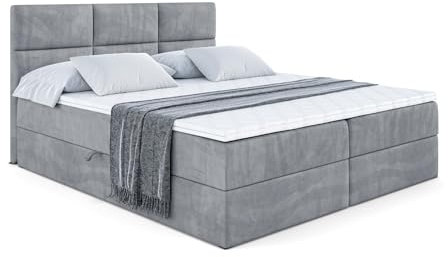 ALTDECOR Boxspringbett mit Matratze und Lattenrost, Boxbett, Topper, Polsterbett mit Bettkasten, Bett mit Stauraum H3-Matratze, Doppelbett, Springboxbett Ohio - 180x200 - Grau Samt