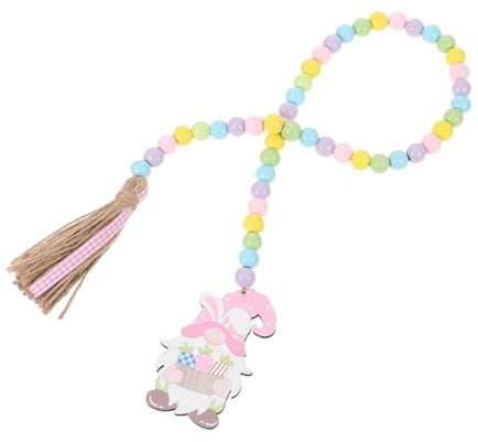 AOKWAWALIY Kaninchenkette Aus Holzperlen Kaninchenperlengirlande Holzperlenkette Osterkranz Aus Holzperlen Ostergirlande Aus Holzperlen Osterbaumgirlande Dekor Rosa Quaste Hanfseil Ornamente