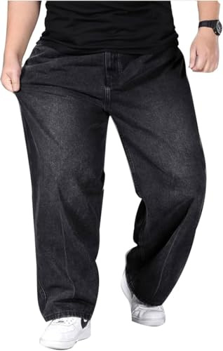 Übergröße Jeanshose - Herren Baggy Jeans Dehnbare Loose Fit-Jeans Hose Männer Hohe Taille Stretch Straight Jeans Hose Stonewashed Denim Lange Jeanshose Freizeithose Jogginghose Cargohosen (schwarz,M)
