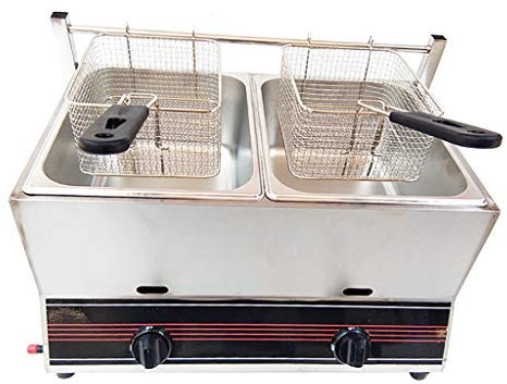 LAMEDOAT Friteuse à gaz 22 L en Acier Inoxydable, Double réservoir, 2 paniers, réglage Manuel de la température pour Restaurant Commercial, équipement de Cuisine à Domicile