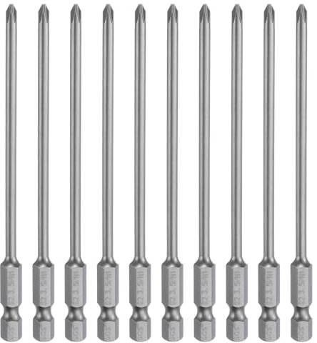 sourcing map 10pcs #1 Phillips Screwdriver Bit PH1 1/4 Hex Shank 4.33 (110mm) Long Magnetic S2 Steel Industrial Grade Screw Driver Bit Cross Head Electric Drill Bits 0.138 (3.5mm) Rod