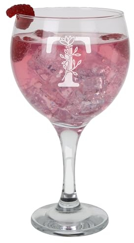 T Personalised Monogram Initial Etched Gin Goblet Glass Engraved Name Gin Glass Birthday Gift for Her or Him Custom Name Gift for Her or Him Personalised Initial Engraved Large Gin Glass 645ml