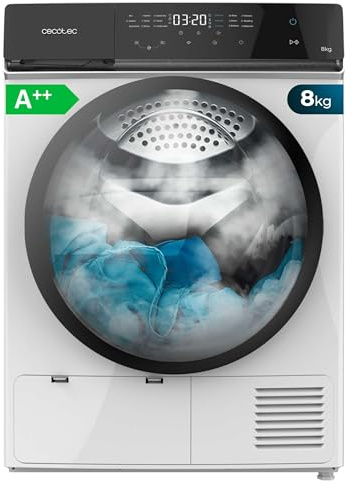 Cecotec Secadora de Bomba de Calor 8Kg Bolero Dresscode Dry 8400 A++. Secado Automático, Bajo Consumo, Control Full Touch, 15 Programas, Tambor Acero Inoxidable, KidLock, Delay Start