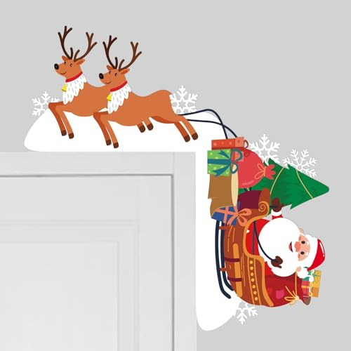 Adorno Navideño para Puerta, Divertido Letrero Navideño para Esquina de Puerta Letrero para Esquina de Puerta de Entrada Decoraciones Navideñas para Pared de Ventana Bricolaje (Papá Noel y Alce)