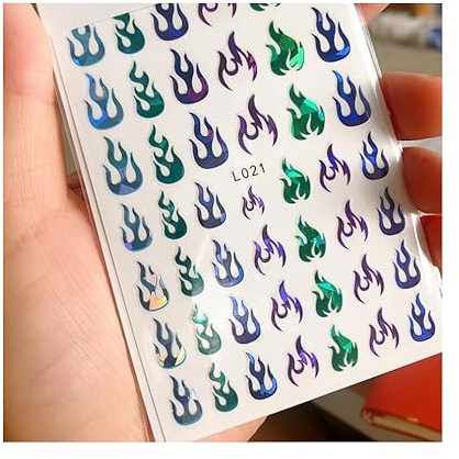 Fire Flame Heart Butterfly Flower 4 Pointed Star Graphic Nail Stickers L021 Cute Nail Art Stickers for Nails Cool Decals Supplies for Women