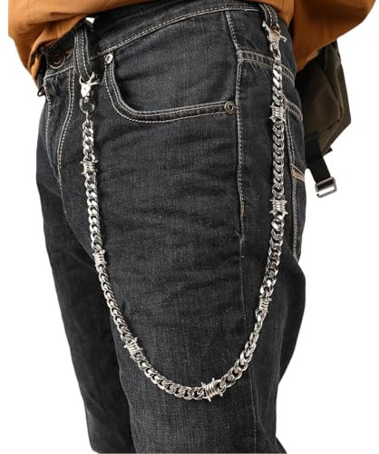Auiremrti Biker Wallet Chain, Sturdy Pocket Chain with Round Clasp, Barbed Wire Design, Stainless Steel Men's Chains for Jeans, Trousers, Clothing Accessories