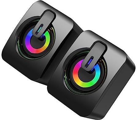 CAXUSD Haut-parleurs de Jeu Filaires pour Bureau Réglage du Volume par Bouton, Éclairage LED Coloré, Matériau Abs, Taille 2 Pouces, pour Décoration Intérieure la Maison