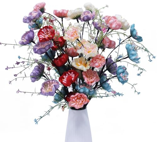 TooGet Fake Flowers Azalea Plastic Flowers for Decration Artificial Azalea Bushes Silk Flower Greenery for Patio Lawn Garden Decoration, Height 24 Inches (Mixed Color - 8 PCS)