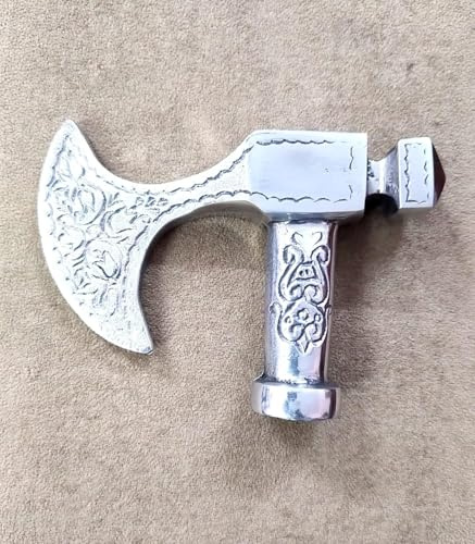Decorative Aluminum Walking Stick Handle, Viking Axe Design with Ornate Pattern, Silver