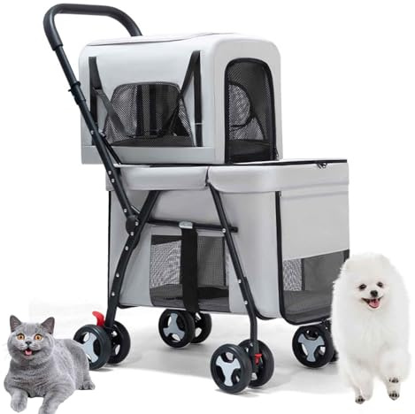 Poussette pour chien, double couche de qualité supérieure, deux chats ou chiens, double animal de compagnie avec chariot de transport amovible, idéale pour plusieurs animaux de compagnie pour les