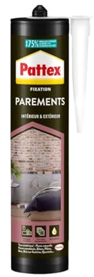 Pattex Colle Fixation Parements (cartouche 460 g) – Colle de fixation multi-matériaux – ultra forte pour intérieur & extérieur