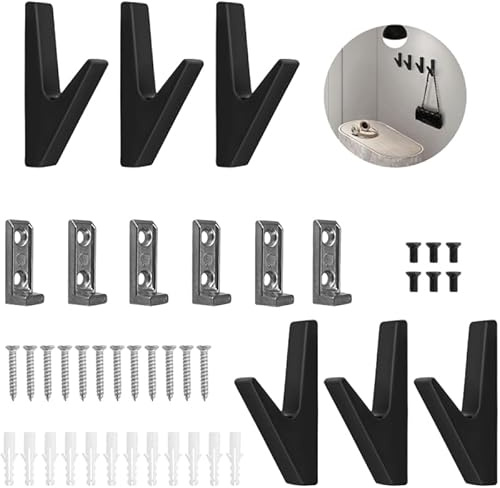 Coaroly 6pcs schwarze Matt-Garderobenhaken, Kleiderhaken für Akustikpaneele schwarz, Zinklegierung Kleiderhaken, Wandhaken für Garderoben in Badezimmern, Küchen, Empfangshallen und Fluren