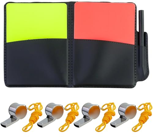 DAVIDJAMESCLARKE Schiedsrichterkarten-Set, Fußball-Schiedsrichter-Set, Sportwettkampf-Schiedsrichter-Set, mit 4 Stück Metallpfeifen, für Wettkampf, Sportunterricht, Vereinstraining, Kindertraining