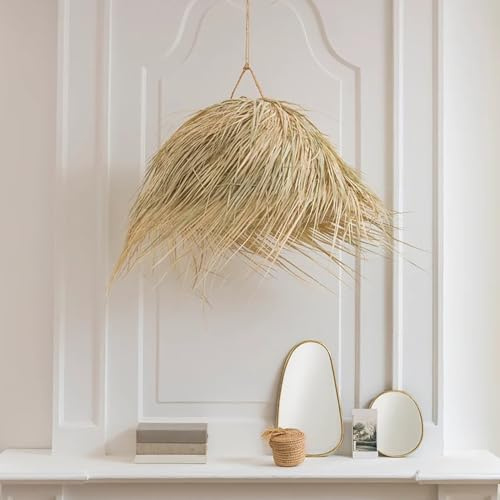 Lampadario in foglia di palma intrecciata Ø45xH35 cm – Paralume naturale fatto a mano stile boho chic etnico – Artigianale in fibra vegetale per interni ed esterni Illuminazione decorativa 0906251602