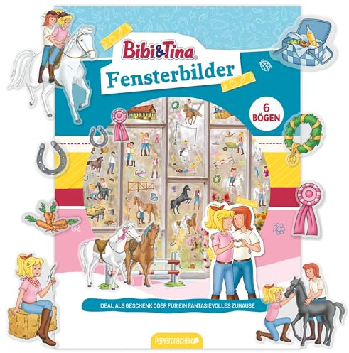 Papierdrachen Fensterbilder Bibi & Tina - 6 Bögen Sticker & Aufkleber - Statisch haftend & wiederverwendbar - Pferde Deko Kinderzimmer für Kinder