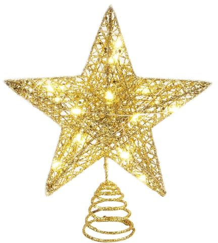 Punta per albero di Natale con 20 LED, 20,3 x 25,4 cm, luce a corona, in ferro, per interni, due modalità (luce accesa/lampeggiante)