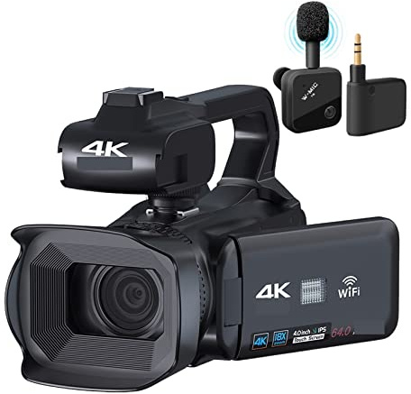 18X Zoom 4K caméscope Appareil Photo numérique for la Photographie en Direct Streaming 4 Pouces écran Webcam 64MP enregistreur de caméra vidéo Cadeau pour débutants(128G SD Card,with Microphone)