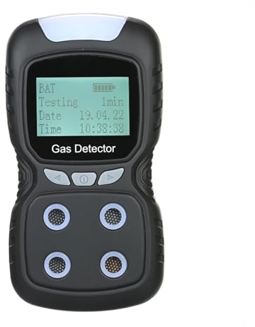 Detector de Gas Digital 4 en 1, Monitor de CO, comprobador de Gas de monóxido de sulfuro portátil con Pantalla LCD, Alarma de vibración con luz y Sonido con Amplio Rango(Black)