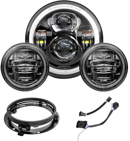 bamotoop 7 Zoll LED Scheinwerfer+2 STÜCKE 4,5 Zoll Nebelscheinwerfer E-Geprüft für Herley Davidson Road King Electra Glide Street Glide Heritage Softail Ultra mit Ständer(Schwarz)