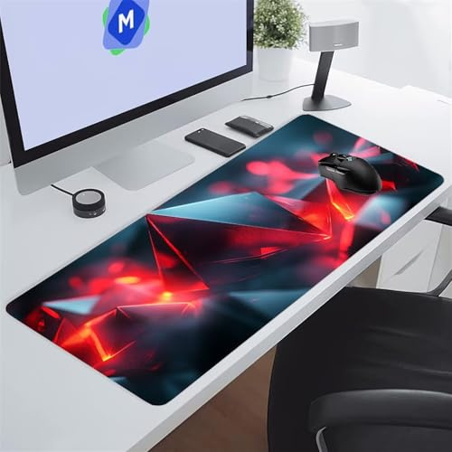 Tappetino Mouse XXL Gaming 1200x600x3 mm Geometria Rosso Nera Tappetino per Mouse Grande Cuscinetto per Tastiera Grande da Scrivania Gaming Mousepad Lavabile per Ufficio e casa