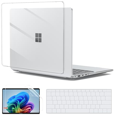G JGOO Crystal Clear Case for 13-inch Microsoft Surface Laptop 2025 Model 2095, Windows 11 Touchscreen Copilot+ PC, Protective Plastic Hard Shell Case + Keyboard Cover +Screen Protector, Transparent