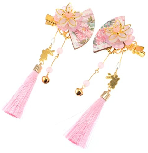 IMIKEYA Forcine Giapponesi Fiori e Nappe 2 Pezzi Colore Rosa Pinze Decorative Capelli Accessori per Matrimonio e Feste Stile Tradizionale Giapponese
