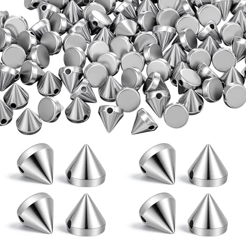 Shimmeroo 200Pcs 8mm Silver Bullet Spike Cone Studs, Punk Rivets Cone Spike Stud for Crafts, Flat Back Studs and Spikes Glue on Decor for Clothing Leather Belt Bag Shoes Jewelry Trims
