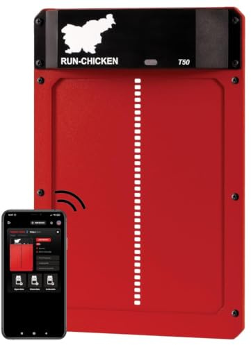 RUN-CHICKEN Porta T50 – sportello automatico per polli in alluminio, funziona a batteria e resistente agli agenti atmosferici, controllo tramite app e timer, sicuro dai predatori, installazione