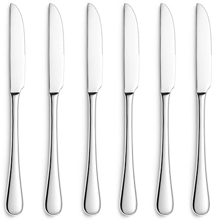 Juego de 6 Cuchillos de Mesa Acero Inoxidable 22.5 x 2.05 cm, Resistentes para Uso Diario, Aptos para Hogar y Restaurante