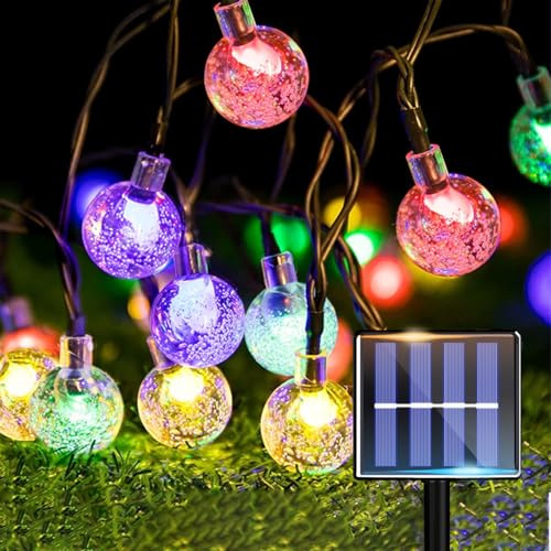Solar Lichterkette aussen 15M 60LED Bunte, Kugel Solarlichterkette außen wetterfest IP64, LED Lichterkette Solar Outdoor für Balkon Garten Terrasse