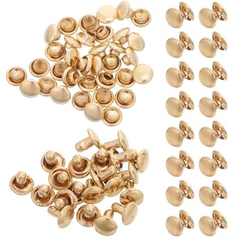 FRCOLOR Kit de 100 Remaches de Doble Tapa de Metal Dorado, 5x5 Mm, Picos de Cúpula, Cierre a Presión para Manualidades en Cuero, Reparaciones de Prendas y Accesorios de Costura