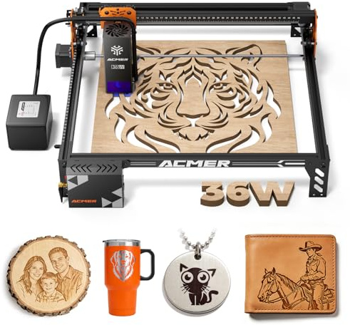 ACMER P1 S PRO 36W Laser Cutter, Laser Graviermaschine mit 25L Luftpumpe | 380 * 350mm Gravierbereich, 144W Leistung Lasergravur Maschine für Kleine Unternehmen, Holz, Acryl, Leder,Metall