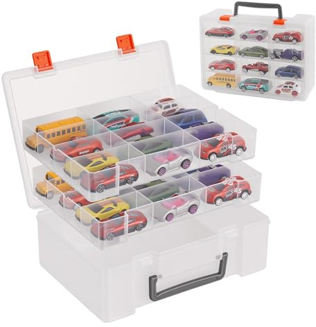 Madcat Spielzeug-Auto-Organizer, kompatibel mit Spielzeugautos im Maßstab 1:64, Streichholzschachtel-Autos, Mini-Spielzeug und kleinen Puppen. 24 Fächer, Spielzeug-Aufbewahrungsvitrine mit 2 Schichten