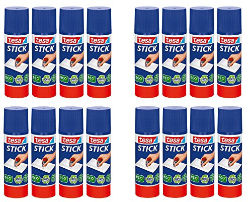 tesa Stick ecoLogo - Geruchsneutraler Klebestift für Papier und Pappe - Lösungsmittelfrei und Umweltschonend (4x4er Pack, 40g)