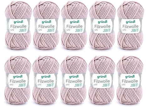 Gründl filtull uni (ull för filning, stickning och virkning, garn tillverkat av 100% ny ull, 50 g/50 m, nåltjocklek: 8 – 9, 10 x 50 g), beigebrun, 31 x 32 x 7,5 cm