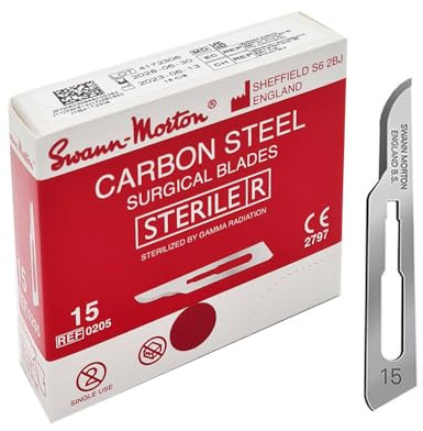 Swann-Morton - Sterile Klingen aus Kohlenstoffstahl zum Einmalgebrauch, Nr. 20, 100 Klingen in einzelnen Verpackungen aus Metallfolie.