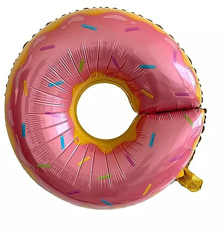 Folienballon Motiv Food, Donut pink, ca. 75 x 70 cm - Party Luftballon Deko Dekoration JGA Helium Heliumballon XXL Ballon Geburtstag Essen Süßigkeit Fast Food Imbiss Hochzeit Eis