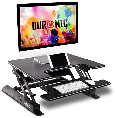 Duronic Standing Desk Converter DM05D19 Adjustable Sit Stand Desks Workstation Wood Height Adjusting Sitting Riser for Office Table PC Laptops Computer Monitor Screen Keyboard and Mouse