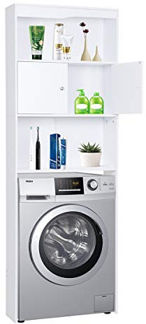 Happy Home – Armario para Lavadora, estantería de baño, Armario para Lavadora, Armario de baño con Puerta y 3 estantes para Inodoro, Cuarto de baño, balcón (Blanco) – 62,5 x 19,5 x 178 cm