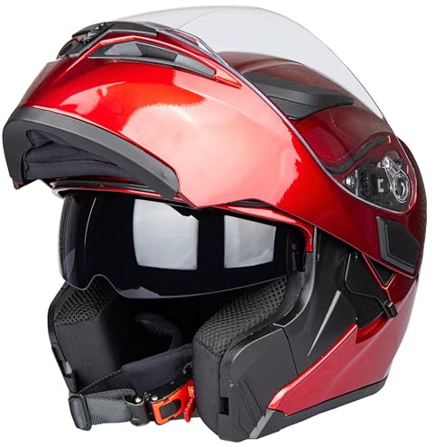 Oubaiya Casco de Motocicleta de Cara Completa, Solapa, Casco de Motocicleta Modular con Doble Visera, Aprobado por la ECE, para Hombres y Mujeres Adultos