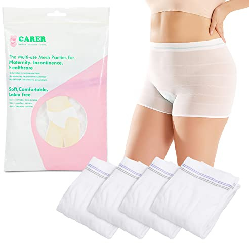 Carer Incontinence Net Knickers, 4 Pcs Women's Net Knickers High Density Mesh Disposable Pants for Maternity/C-Section Recovery/Incontinence/Travel