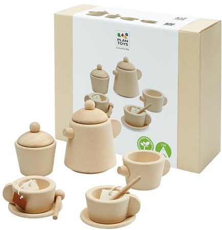PlanToys Set de Té - Accesorios de Cocina Infantil - Vajilla de Madera - Juguetes de Madera 2 Años - Set de Té para Niños - Juguete Sostenible