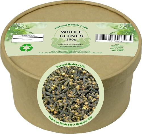 Natural Health 4 Life Cloves Whole 300g – Aromatic Whole Dried Clove Spice for Cooking and Baking – Packed in Recyclable All-Paper Kraft Tub