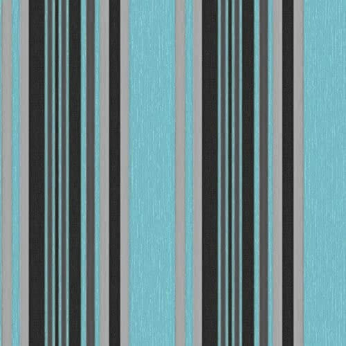 Luxury Marrakech Stripped Wallpaper Teal Black Silver Textured Embossed Vinyl